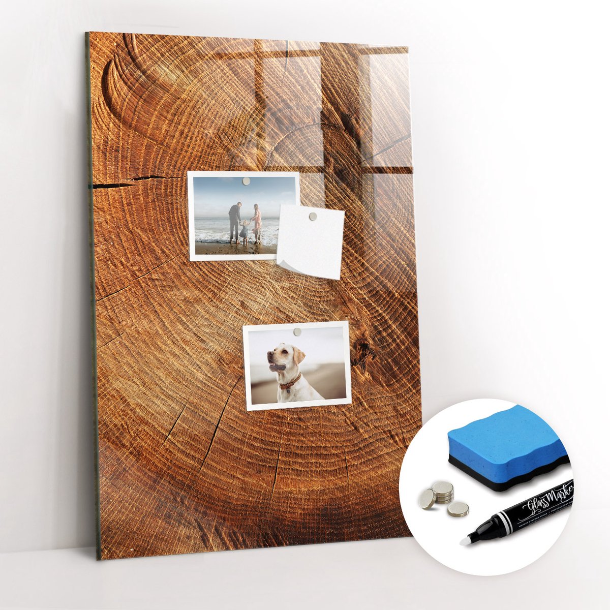 Tulup Whitebord - Dwarsdoorsnede van de stam - 40 x 60 cm - Bruin Memobord Magnetisch - Gratis 5 Sterke Magneten + Whiteboard Marker & Wisser - Industrieel Wandbord - Magneetbord Keuken - Inspiratiebord Kantoor