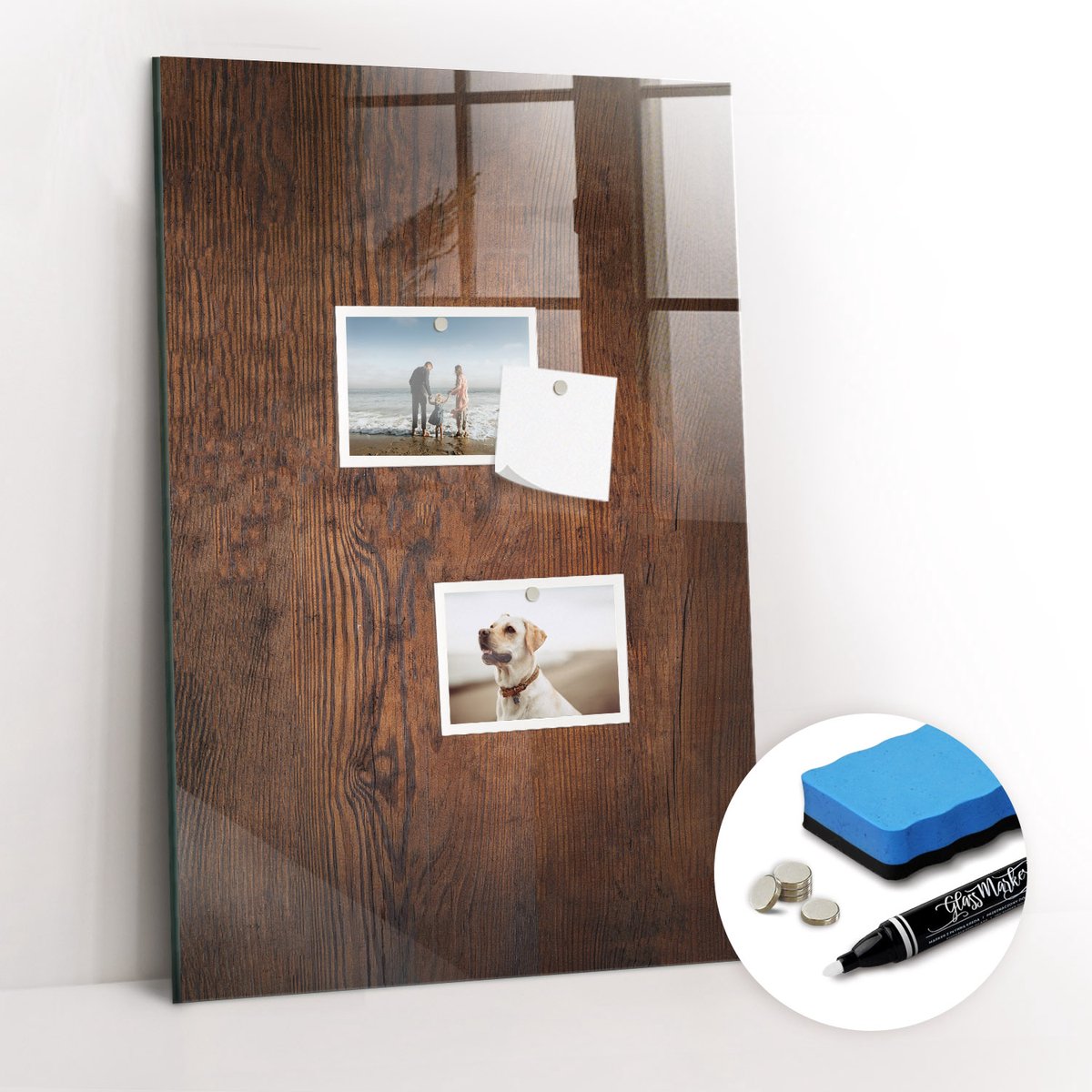 Tulup Whitebord - Donker hout - 40 x 60 cm - Bruin Magnetisch Memobord - Gratis 5 Sterke Magneten + Whiteboard Marker & Wisser - Minimalistisch Prikbord - Magneetbord Design - Notitiebord Werkplek