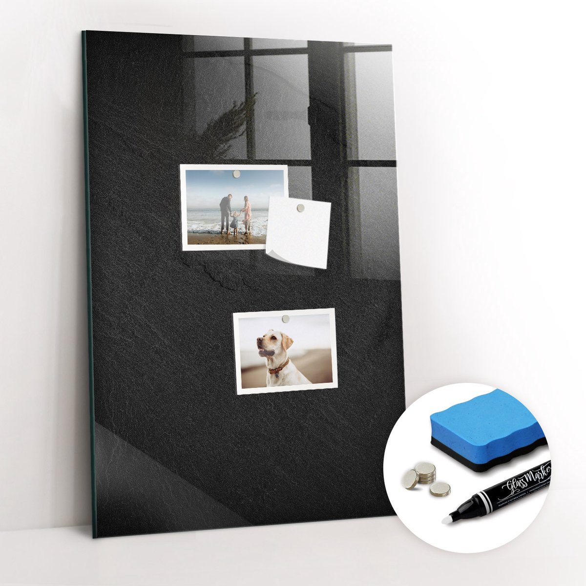 Tulup Whitebord - Donkere rots - 40 x 60 cm - Zwart Memo Bord - Gratis 5 Sterke Magneten + Whiteboard Marker & Wisser - Stylish Memo Board - Memobord Keuken - Notitiebord Werkplek