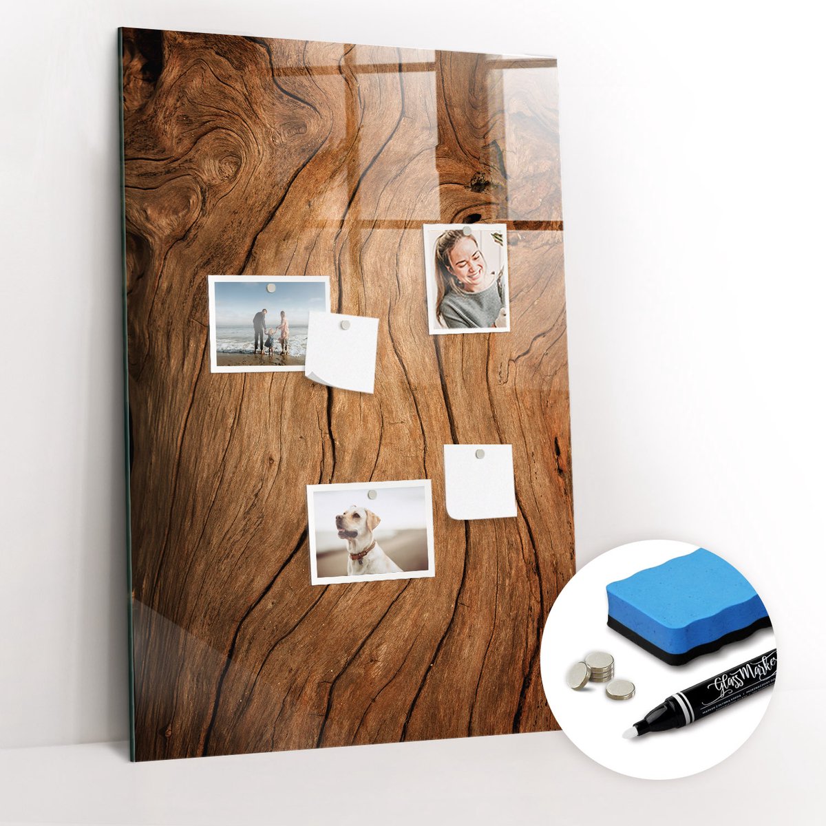 Tulup Whitebord - Oud hout - 60 x 90 cm - Bruin Magnet Board - Gratis 5 Sterke Magneten + Whiteboard Marker & Wisser - Decoratief Magnetisch Bord - Memobord Glas - Productiviteit Tools