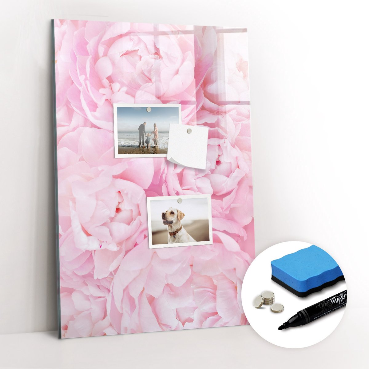 Tulup Whitebord - Zomerbloemen - 40 x 60 cm - Roze Memobord Keuken - Gratis 5 Sterke Magneten + Whiteboard Marker & Wisser - Interieur Accessoires Kantoor - Memobord Keuken - Productiviteit Tools