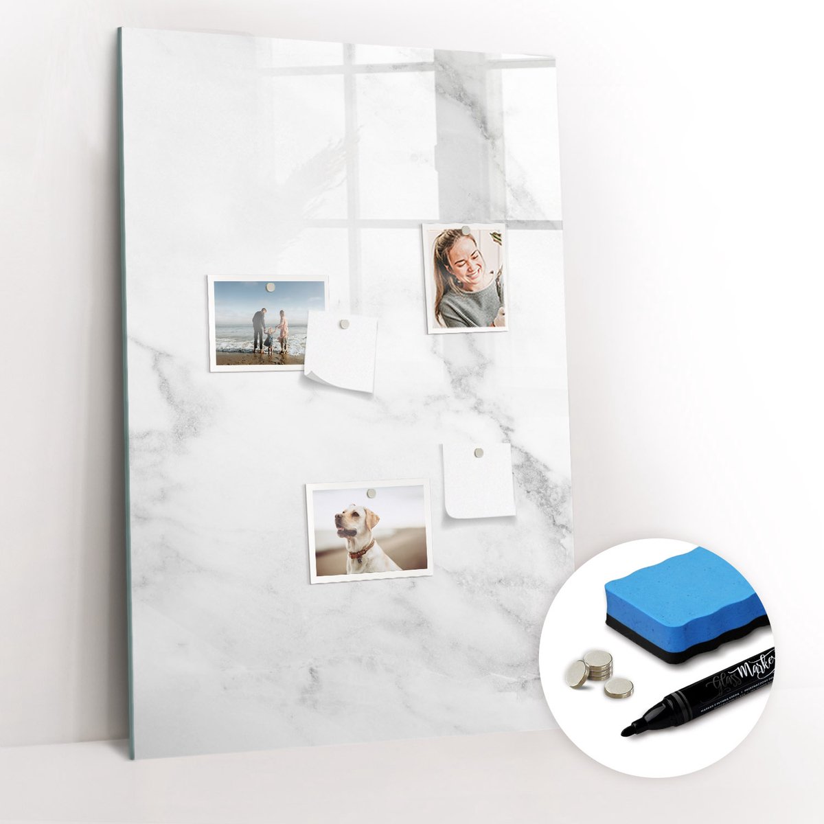 Tulup Whitebord - Glad marmer - 60 x 90 cm - Grijs Magnetisch Bord - Gratis 5 Sterke Magneten + Whiteboard Marker & Wisser - Stylish Memo Board - Magnetisch Bord Kind - Organiseer Je Bureau