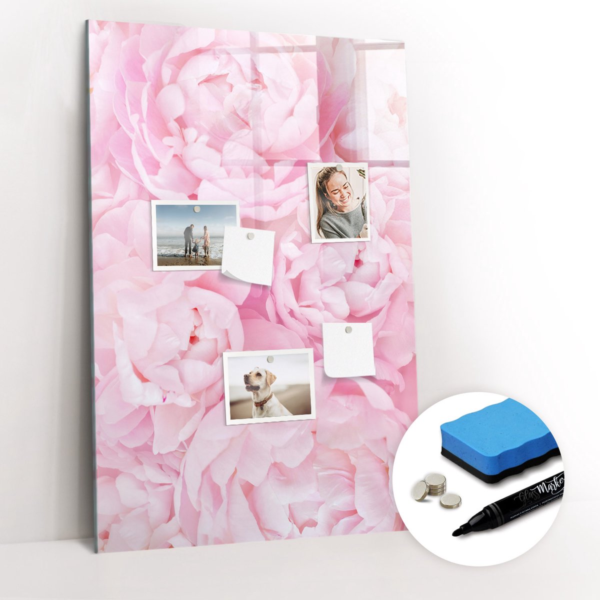 Tulup Whitebord - Zomerbloemen - 60 x 90 cm - Roze Memo Magneetbord - Gratis 5 Sterke Magneten + Whiteboard Marker & Wisser - Moderne Wanddecoratie - Memobord Keuken - Planning Muur