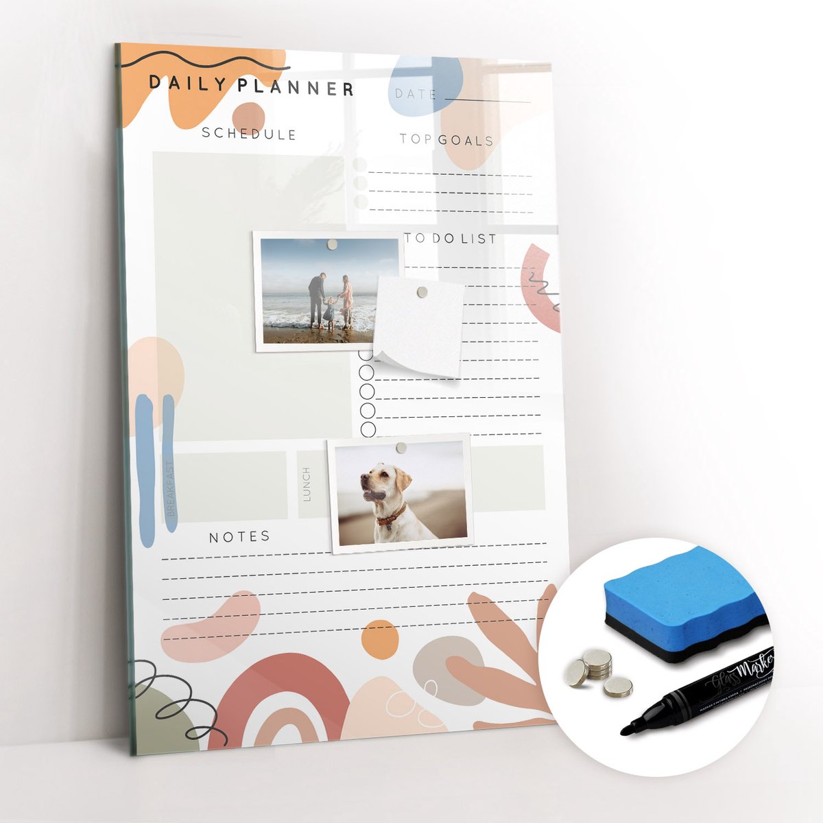 Tulup Whitebord - Dagplanner - 40 x 60 cm - Veelkleurig Magnet Board - Gratis 5 Sterke Magneten + Whiteboard Marker & Wisser - Scandinavisch Design Bord - Memobord Magnetisch - Notitiebord Werkplek