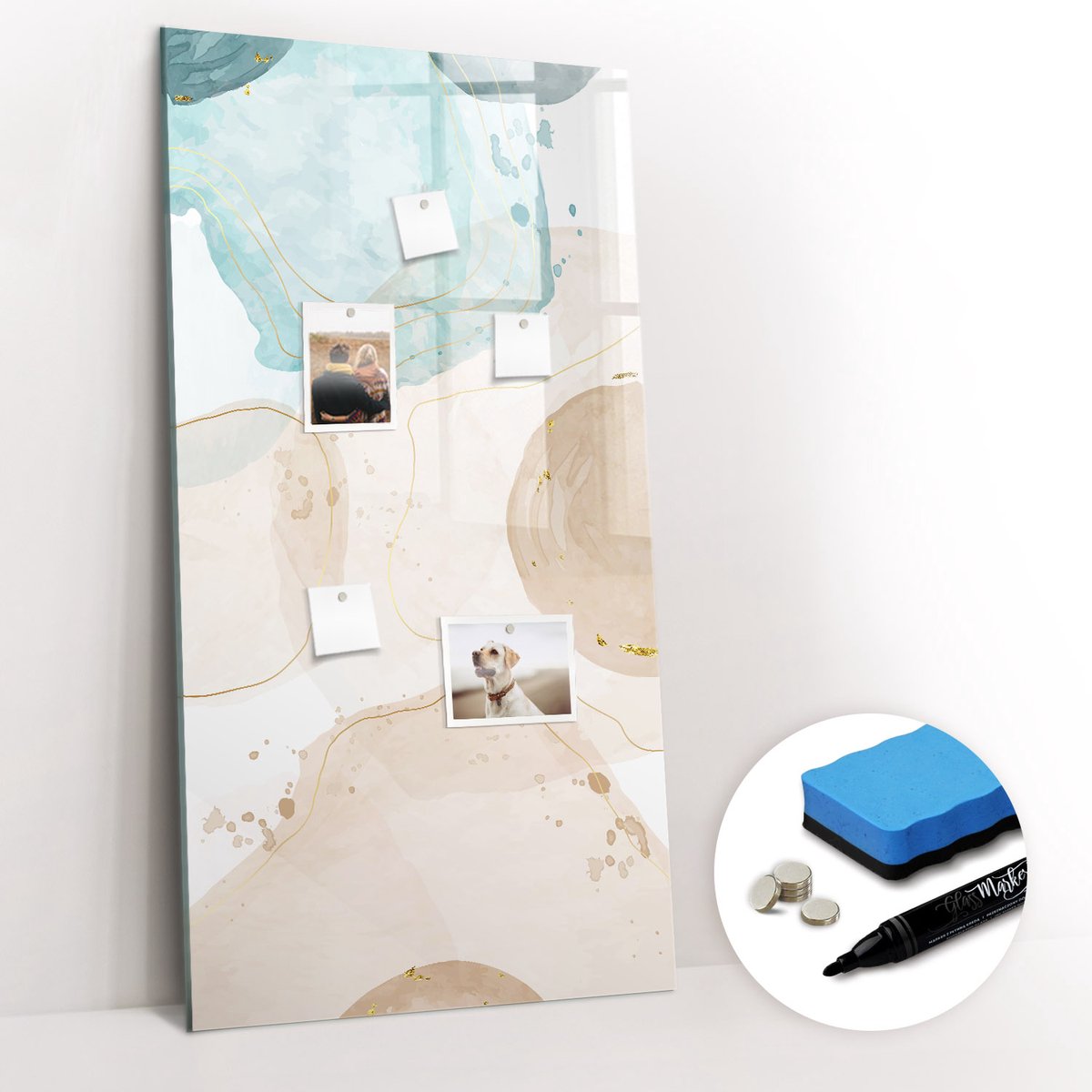 Tulup Whitebord - Pastelkleurige vlekken - 60 x 120 cm - Veelkleurig Magneetbord Foto - Gratis 5 Sterke Magneten + Whiteboard Marker & Wisser - Organizer Muur - Magnet Board - Organiseer Je Bureau