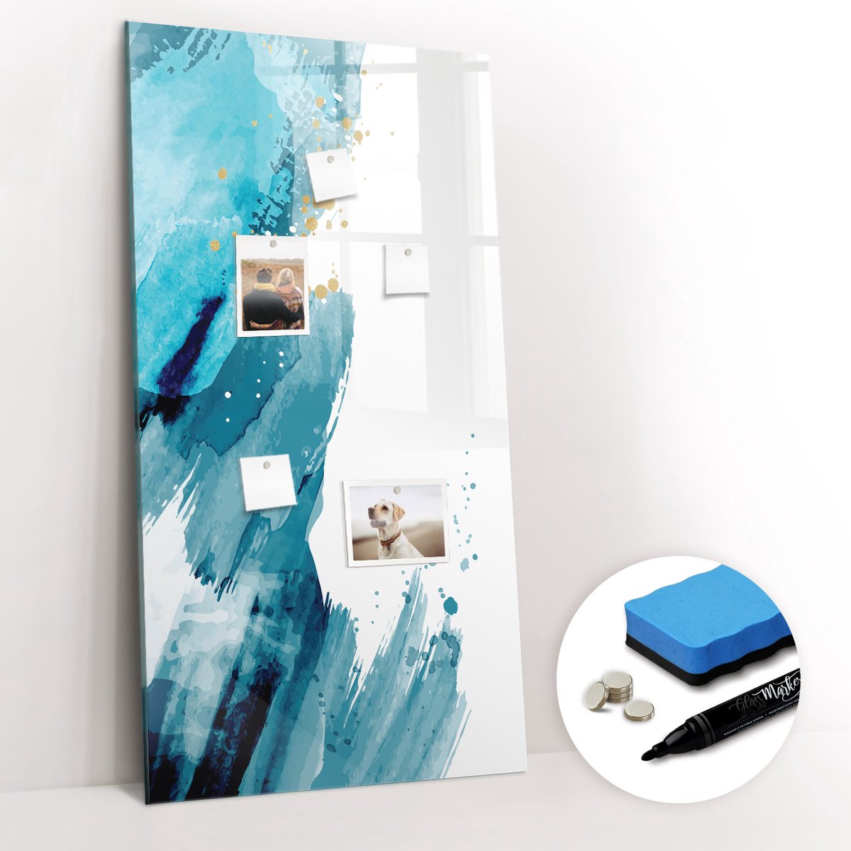 Tulup Whitebord - Schilderen - 60 x 120 cm - Blauw Memo Magneetbord - Gratis 5 Sterke Magneten + Whiteboard Marker & Wisser - Stylish Memo Board - Magneetbord Foto - Notitiebord Werkplek