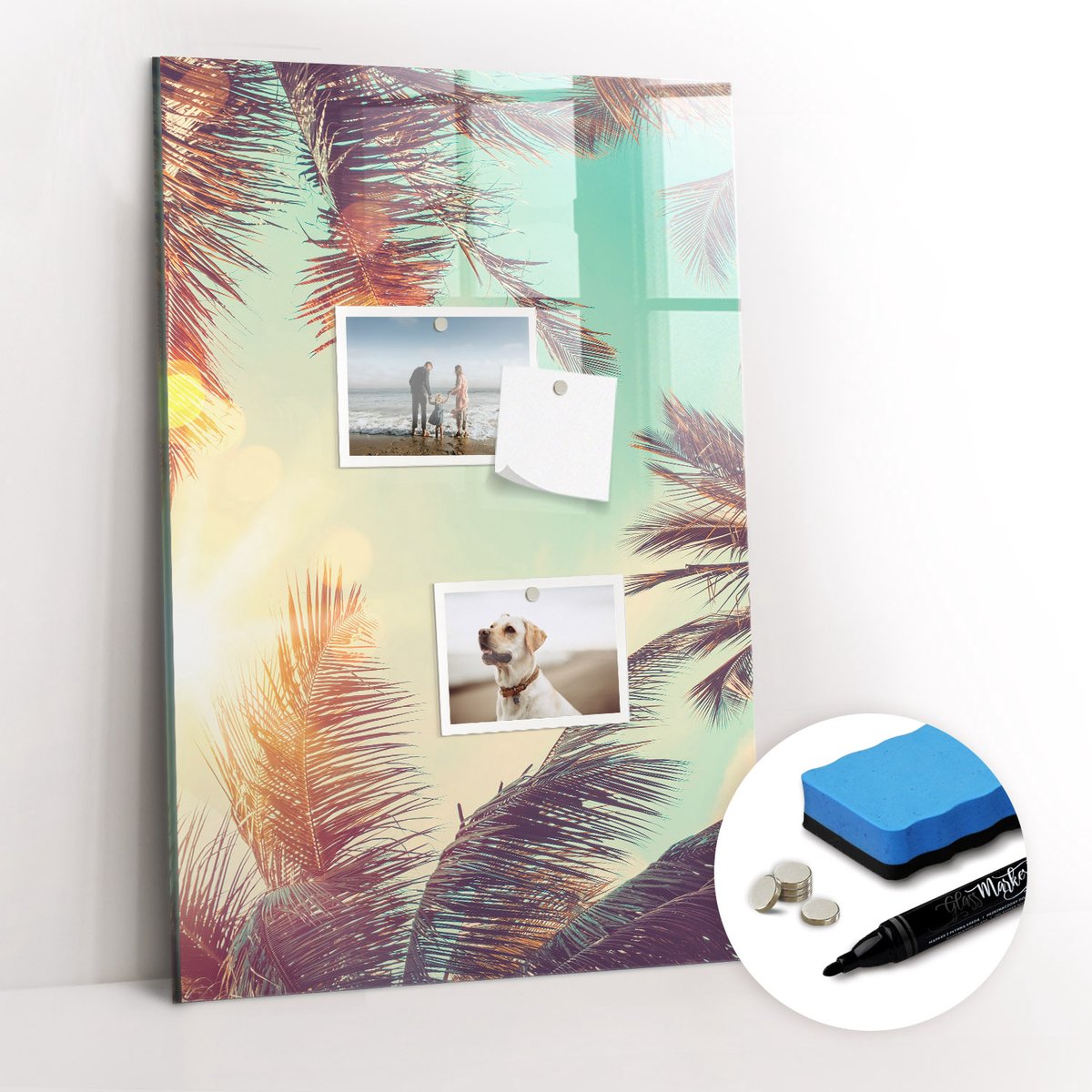 Tulup Whitebord - Tropische palmboom - 40 x 60 cm - Veelkleurig Magneetbord Design - Gratis 5 Sterke Magneten + Whiteboard Marker & Wisser - Scandinavisch Design Bord - Magnetisch Wandbord - Organiseer Je Bureau