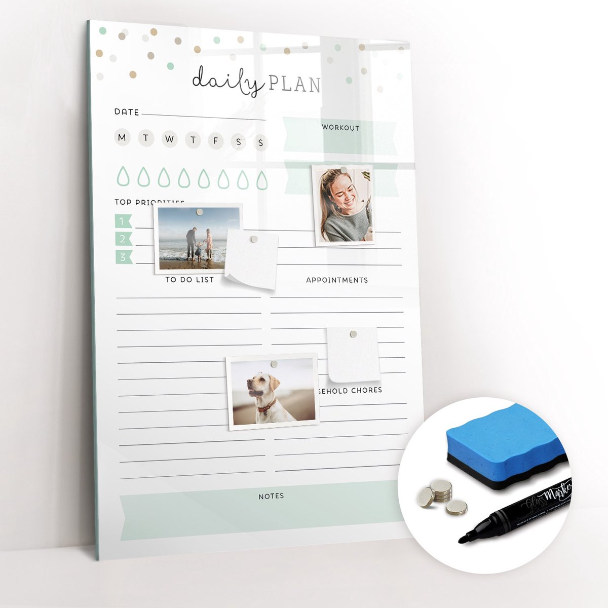 Tulup Whitebord - Dagelijks schema - 60 x 90 cm - Wit Magneetbord Keuken - Gratis 5 Sterke Magneten + Whiteboard Marker & Wisser - Stylish Memo Board - Magneetbord Foto - Notitiebord Werkplek