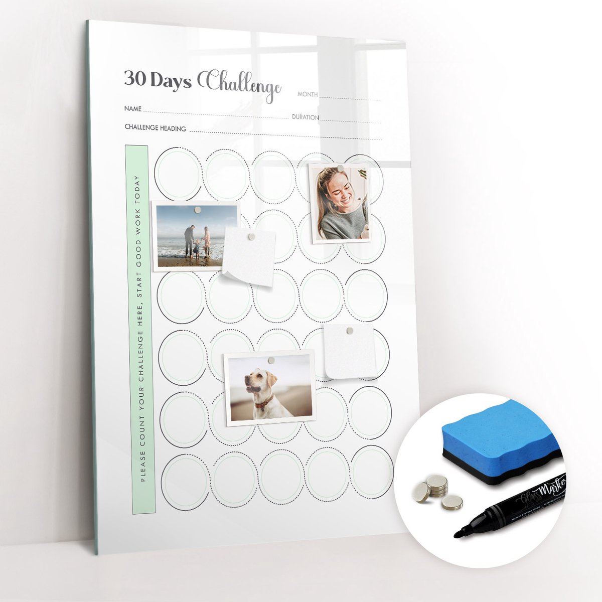 Tulup Whitebord - Uitdagingplanner - 60 x 90 cm - Wit Magneetbord Design - Gratis 5 Sterke Magneten + Whiteboard Marker & Wisser - Minimalistisch Prikbord - Memobord Magnetisch - Planning Muur