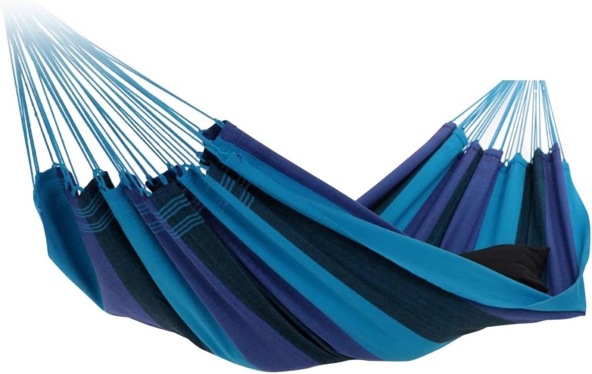 Dubbele Hangmat - Katoenen Hangmat - Ontspannen Buiten - Origineel Braziliaans - 400 x 170 cm - Blauw