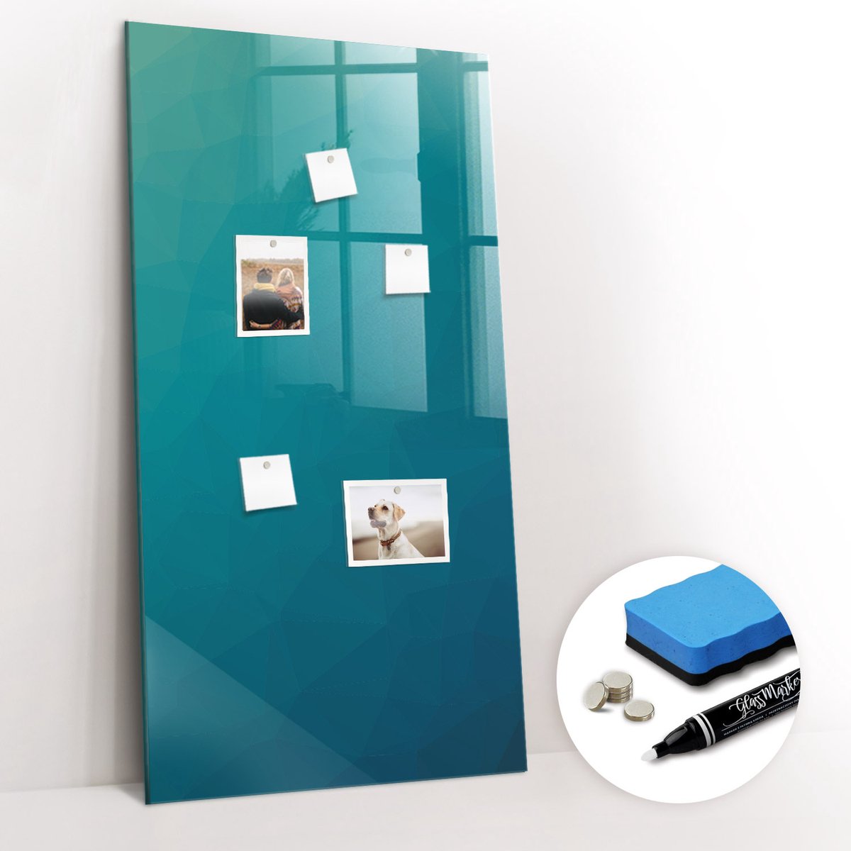 Tulup Whitebord - Geometrische abstractie - 60 x 120 cm - Turkoois Magneetbord Rechthoekig - Gratis 5 Sterke Magneten + Whiteboard Marker & Wisser - Wanddecoratie Kantoor - Magneetbord Keuken - Productiviteit Tools