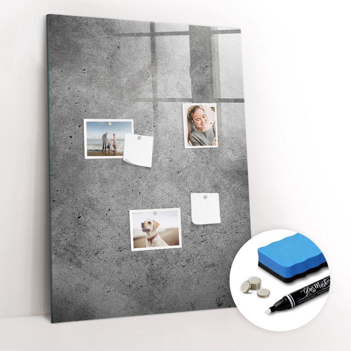 Tulup Whitebord - Concreet - 70 x 100 cm - Grijs Foto Magneetbord - Gratis 5 Sterke Magneten + Whiteboard Marker & Wisser - Stylish Memo Board - Memo Bord - Organiseer Je Bureau