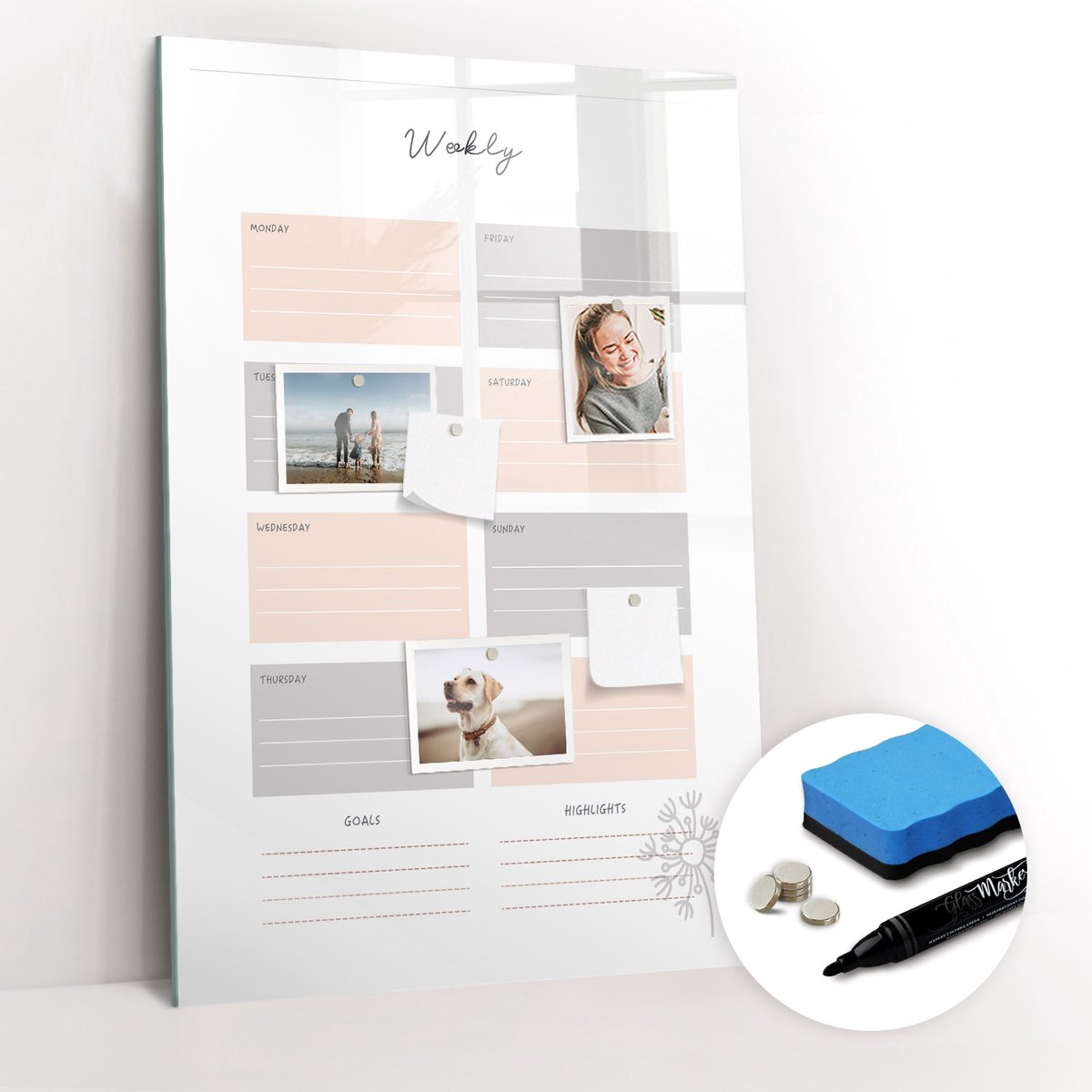 Tulup Whitebord - Weekplanner notitieboekje - 60 x 90 cm - Wit Magnetic Board - Gratis 5 Sterke Magneten + Whiteboard Marker & Wisser - Interieur Accessoires Kantoor - Magnetic Board - Ideeënbord Thuiswerkplek