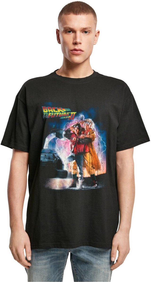 Merchcode Back To The Future - Poster Oversize Heren Tshirt - M - Zwart