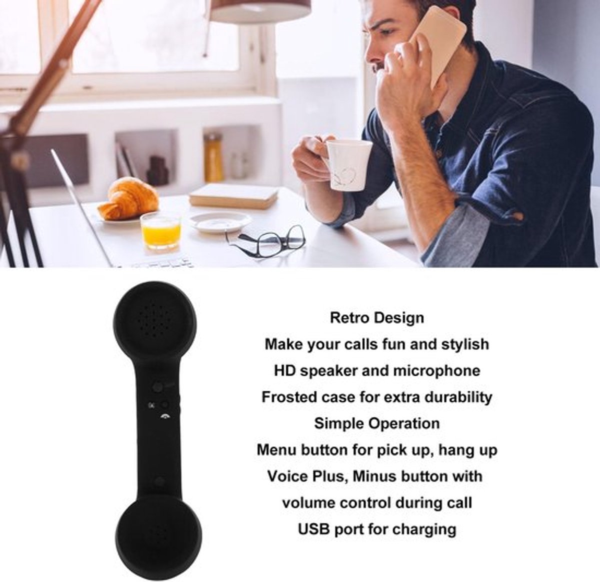 SPHProducts - Bluetooth-telefoonhoorn - Retro Draadloze