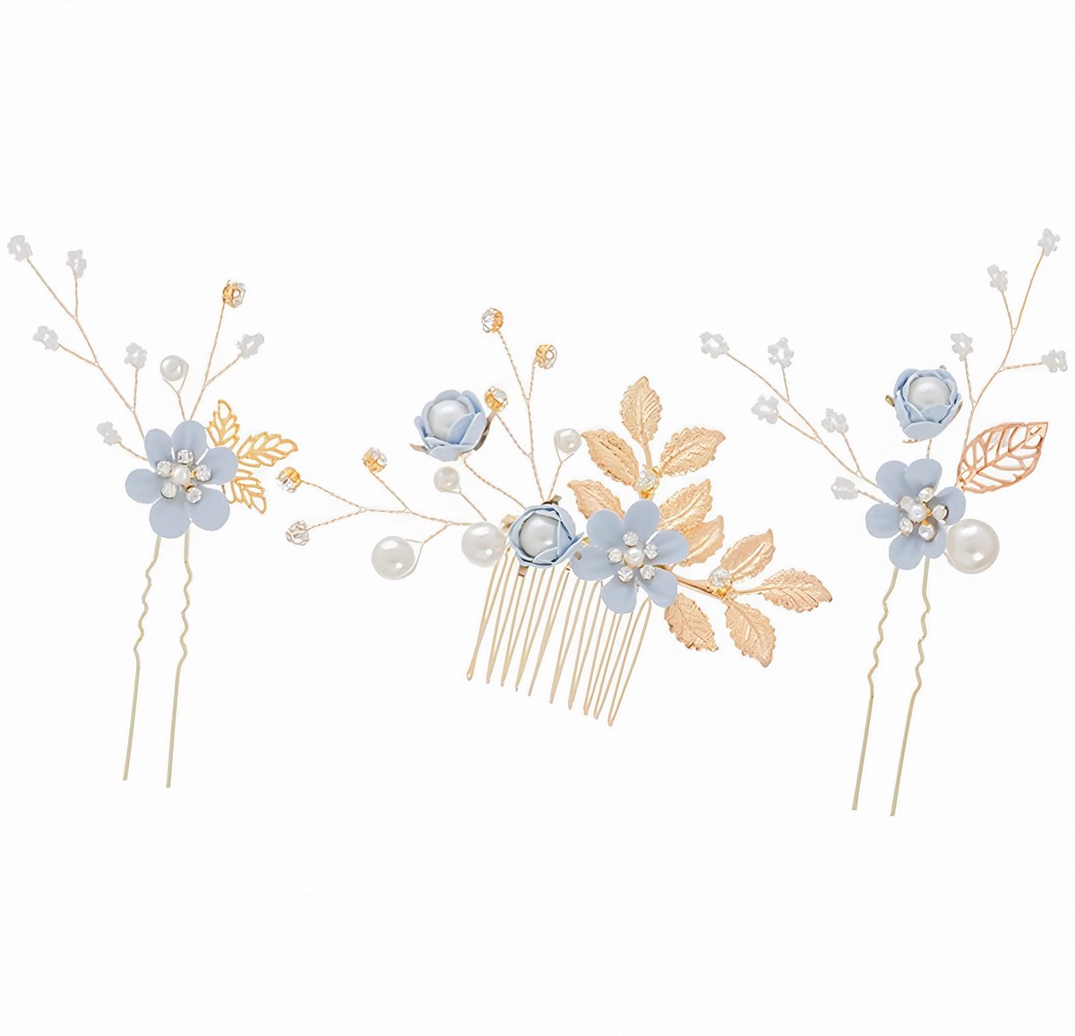 Parel Haar Kam, 3 STKS Gouden Bruiloft Parel Haaraccessoires voor Bruid Bruidsmeisje, Handgemaakte Bloemen Bladeren Parel Haarschuiven voor Vrouwen