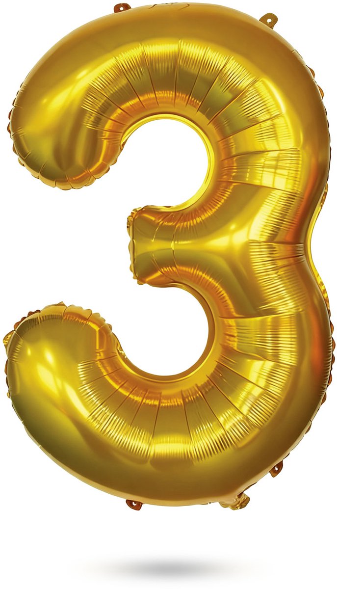 Folie Ballon Cijfer 3 Goud - XL Helium Ballon Verjaardag - Grote Gouden Nummer Ballon - Herbruikbare Folieballon - Feestdecoratie Voor Verjaardag, Jubileum en Party [58084-03]