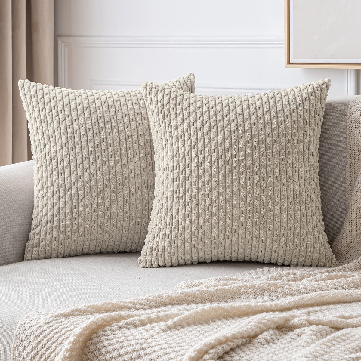 Fluwelen kussenhoezen, decoratieve zachte kussenhoezen, vierkante kussenhoezen voor bank, woonkamer, stoel, slaapkamer, met onzichtbare rits, 50 x 50 cm, 2 stuks, zand