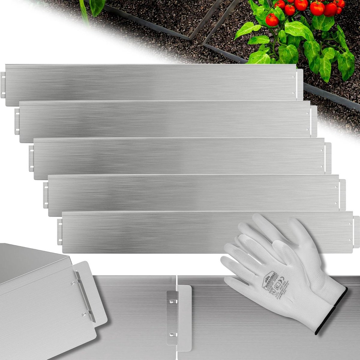 Borderrand Metaal - Tuinafboording Gazonrand - Tuin Vormgeven - Eenvoudig Plug-in Systeem - 10 Meter - Zilver