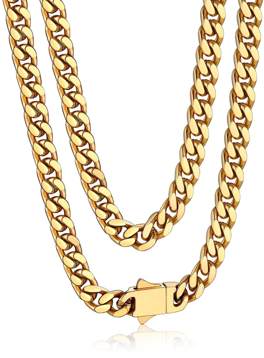 Halsketting voor heren, roestvrij staal, 5 mm breed, zilver/goud/zwarte ketting voor heren, selecteerbaar, 45 tot 76 cm lang, modesieraad, hiphop-ketting accessoires voor mannen en jongens