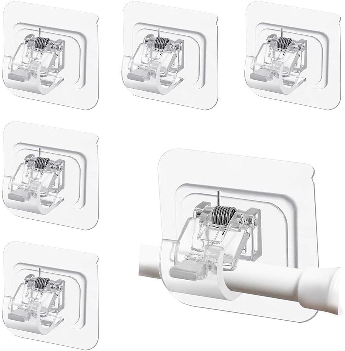 Set van 6 gordijnstanghouders, zonder boren, gordijnhaken, zelfklevend, transparante gordijnroedehouders, zelfklevende haken voor gordijnroede voor keuken, badkamer
