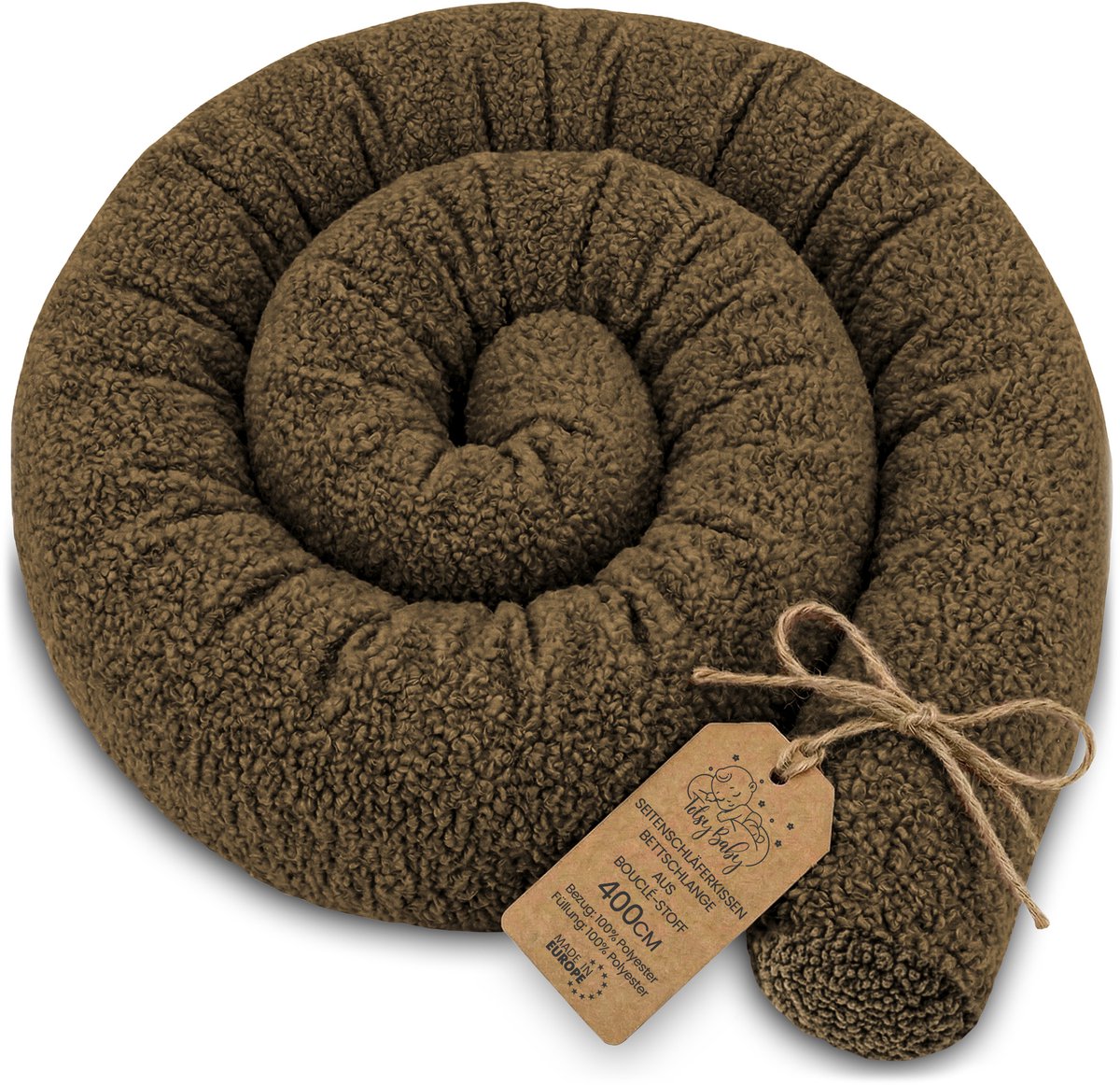 Zijslaper kussen Lichaamskussen 400 cm Bouclé - Lang kussen bed rol slaapkussen nek rol Decoratie voor kinderkamer Oeko-Tex certificaat Bruin D
