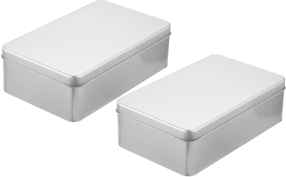Metalen opbergdozen, 2 stuks, 18 x 10 x 5,5 cm, zilver, mini-box met lege ritssluiting, rechthoekig, van metaal, draagbaar met deksel voor opslag thuis