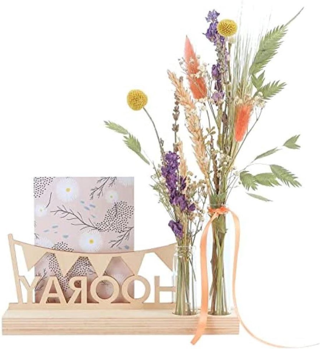 Hoerapakket Droogbloemen - Cadeau Set - Gefeliciteerd Verrassen - Brievenbus Formaat - 30cm Lengte - Multicolor