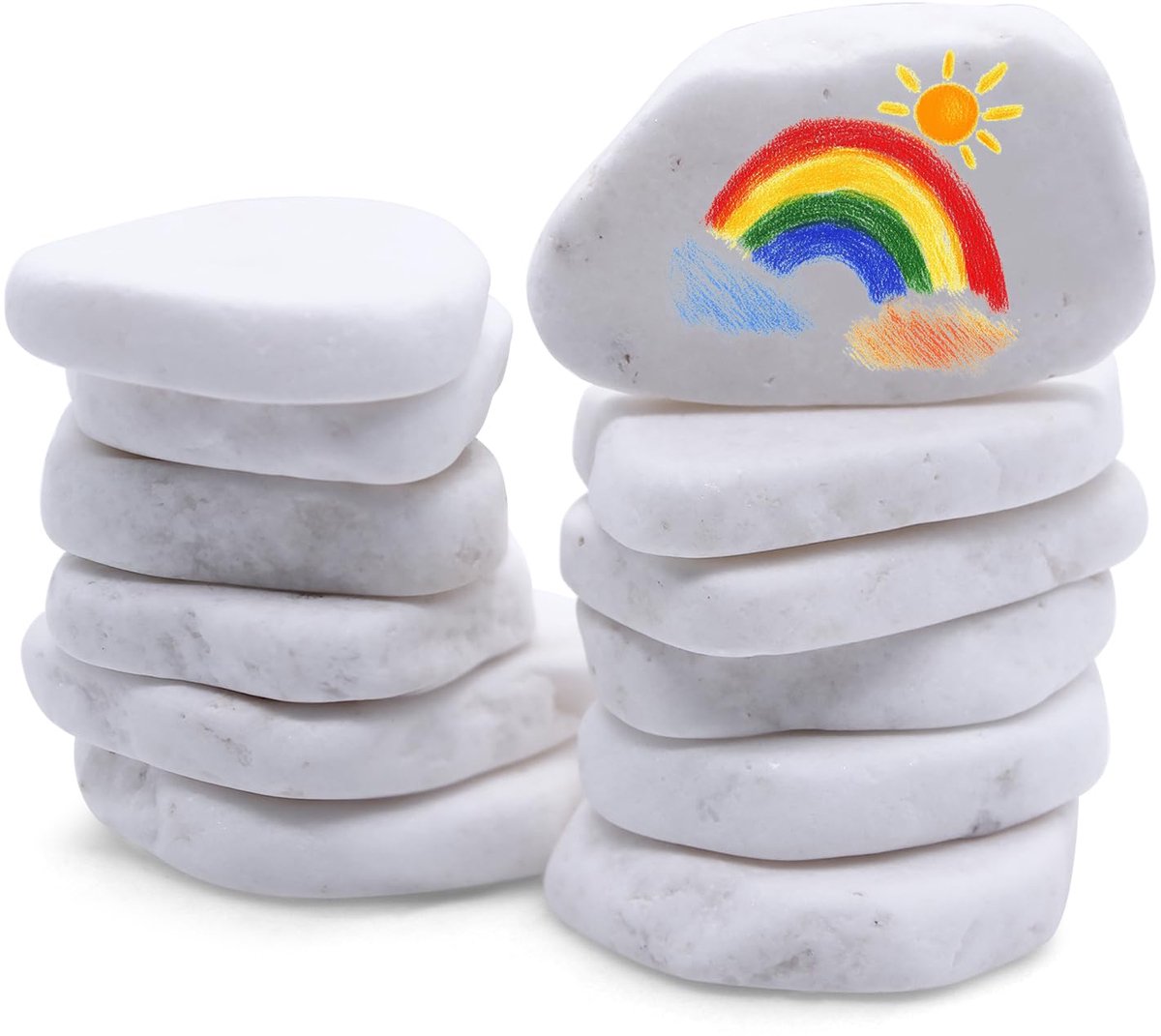 12 stuks platte stenen om te beschilderen, 3-8 cm, witte kiezelstenen, platte gladde decoratieve stenen, natuursteen, onregelmatig gevormd, voor kleurrijke schilderkunst en decoratie