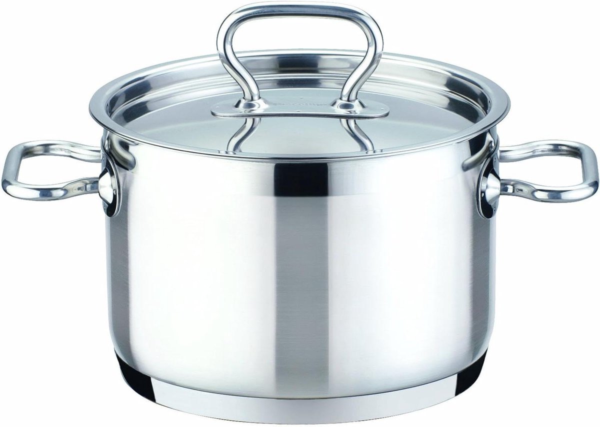 Diepe Pot - Soeppan Kookpan - Koken en Pruttelen - Sandwichbodem Energiezuinig - 20 cm 4 Liter - Zilver