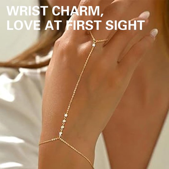 Handketting, bovenarmband, goud, festivalsieraden, zomersieraden, handketting, armband met ring, met verstelbaar design, trendy handsieraad voor vrouwen, zomer, strand, multifunctionele armband — afbeelding 2