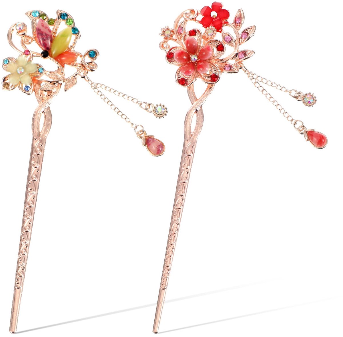 2 stuks vintage haarsticks, Chinese haarspeld met kwast, opaal, bloem, haarstaafjes, strass, haarspelden met bloemen, voor vrouwen en meisjes, accessoires