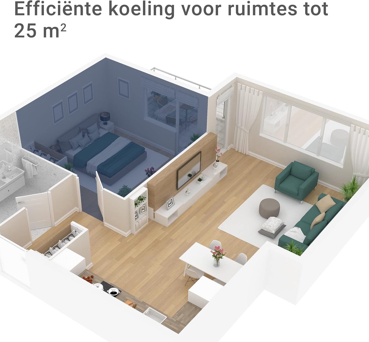 Mobiele Airconditioner tot 25 m² | Koeler & Ontvochtiger met Natuurlijk Koudemiddel | 7.000 BTU/h | Voor Thuis & Kantoor thumbnail 7