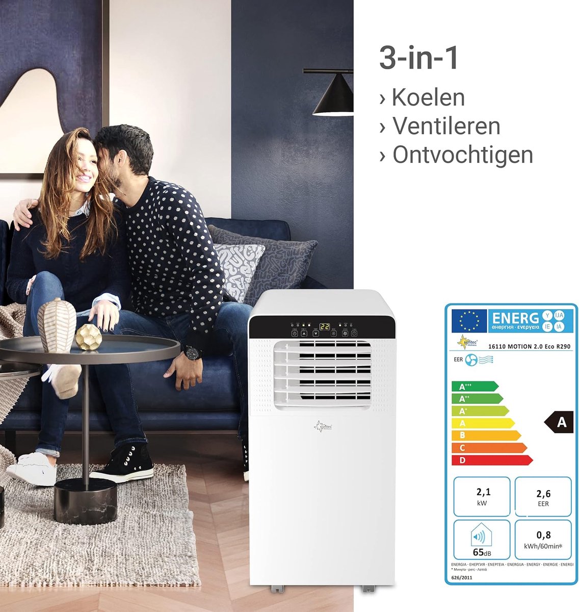 Mobiele Airconditioner tot 25 m² | Koeler & Ontvochtiger met Natuurlijk Koudemiddel | 7.000 BTU/h | Voor Thuis & Kantoor thumbnail 6