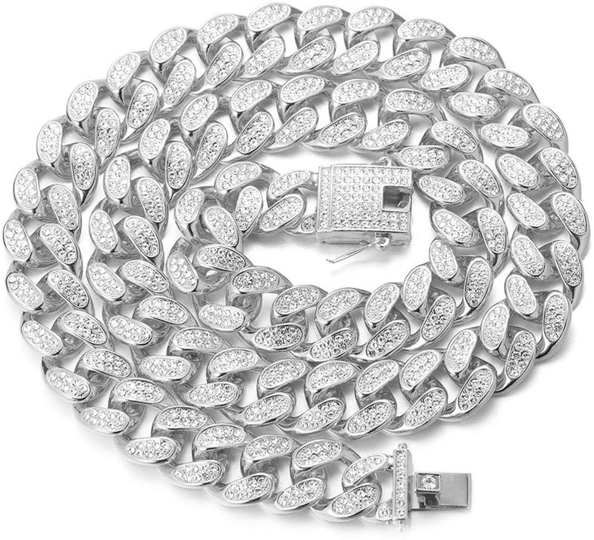 Gouden Ketting voor Heren 14/20MM 18k Echt Verguld/Platina Witgouden Afwerking Diamant Choker Ketting Armband, Prong-set, met Geschenkdoos