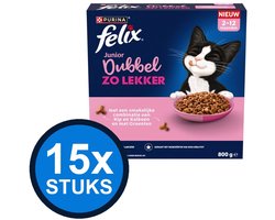 15x Felix - Dubbel Zo Lekker Droog Junior Kip - Kattenvoer Droogvoer - 800 g