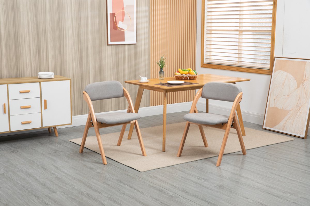 DESMIU Eetkamerstoel 79 x 54 cm - Opvouwbaar Set Van 2 Met Gewatteerde Zitting En Afneembare Hoes - Voor Eetkamer En Keuken - Hout Grijs