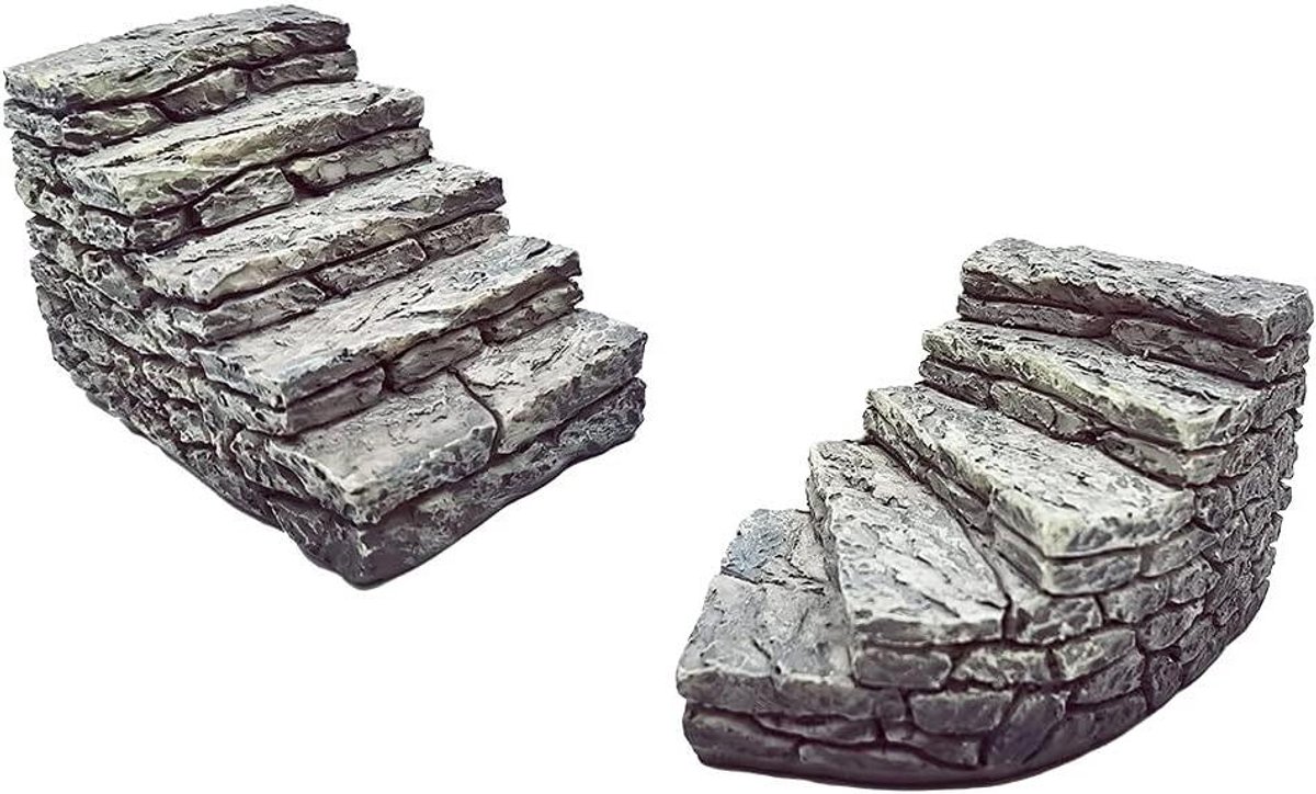 Miniatuur Stenen Treden - Tuin Ornamenten - Sprookjestuin Decoratie - Hoge Kwaliteit Hars - 4.57 x 4.06 x 5.99 cm