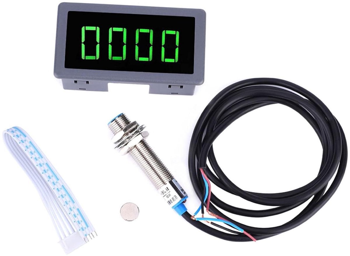 Digitale Toerenteller - RPM Meter Snelheidsmeter - Motoren Monitoren - Groen LED Display - 10-9999 RPM - Groen