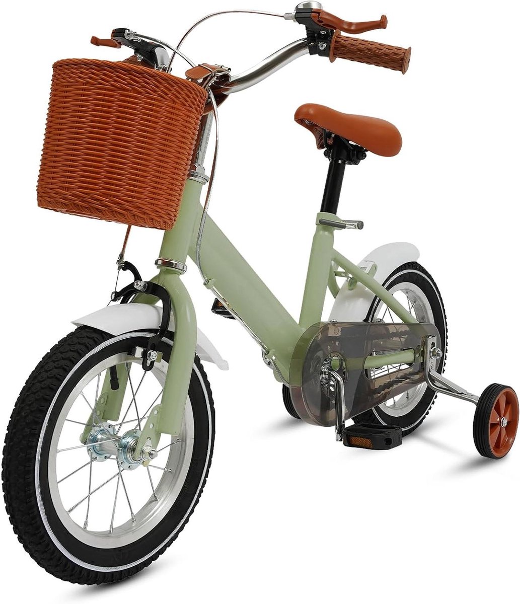 Kinderfiets 12 inch - Jongensfiets Meisjesfiets - Leren Fietsen - Met Hulpwielen Mand - 80-110 cm - Groen