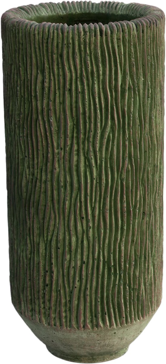 PTMD Jacyln Moss Green Cement Vase Round High Stripes L