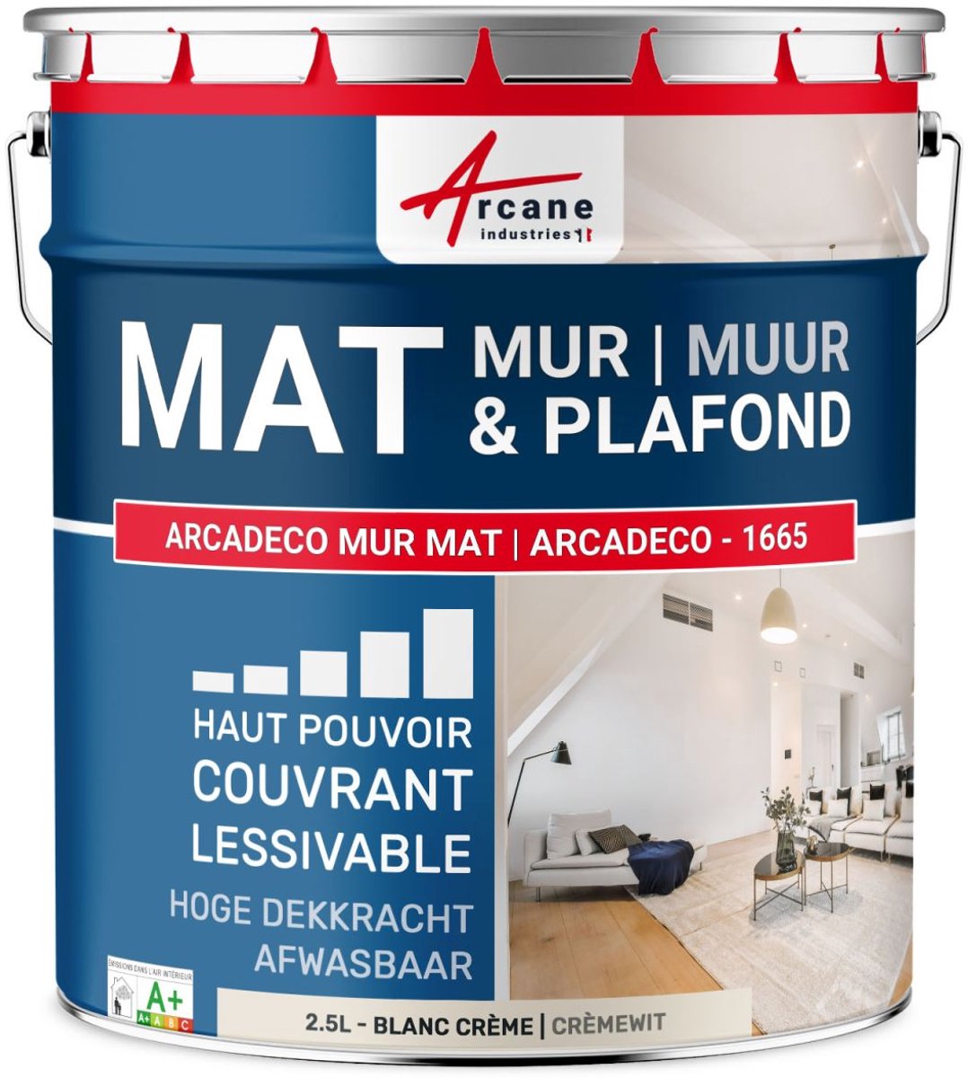 Professionele matte muurverf – ARCADECO - 1665 - Fluwelen afwerking, ultra dekkend en eenvoudig aan te brengen