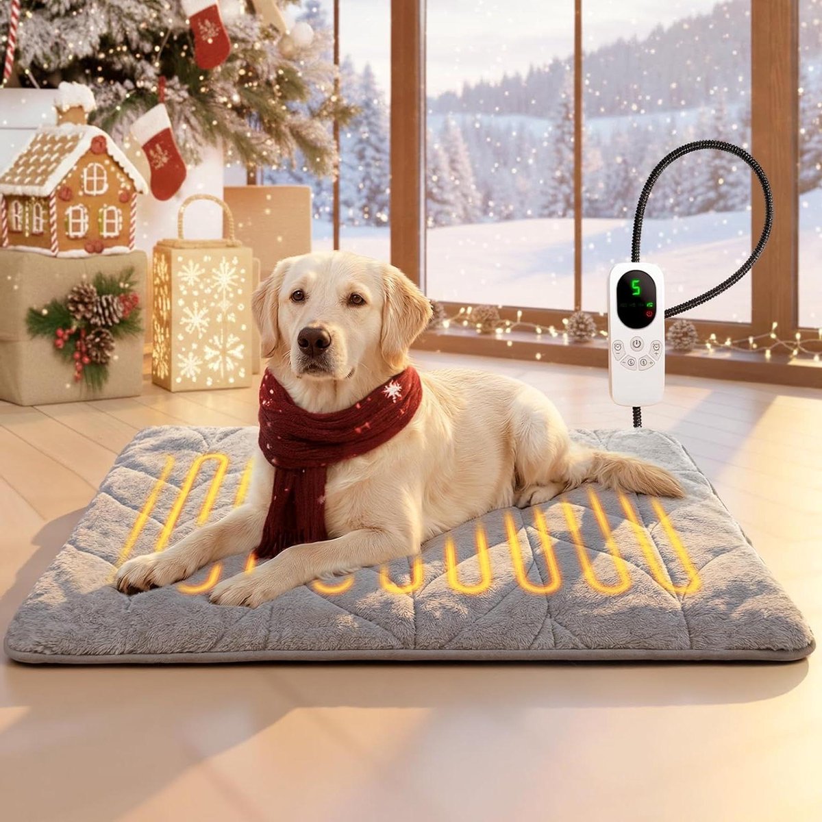 Elektrische Deken Huisdieren - Verwarmingsmat Hond Kat - Comfort Bieden - 9 Warmtestanden - 89 x 61 cm - Grijs