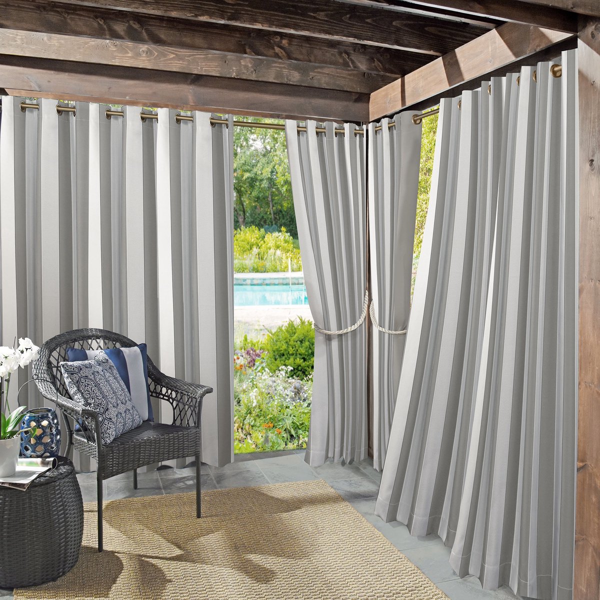 Zero Valencia 2-Pack Cabana Stripe Indoor/Outdoor UV Protectant Energie-efficiënte Tule Gordijnpaneel Paar