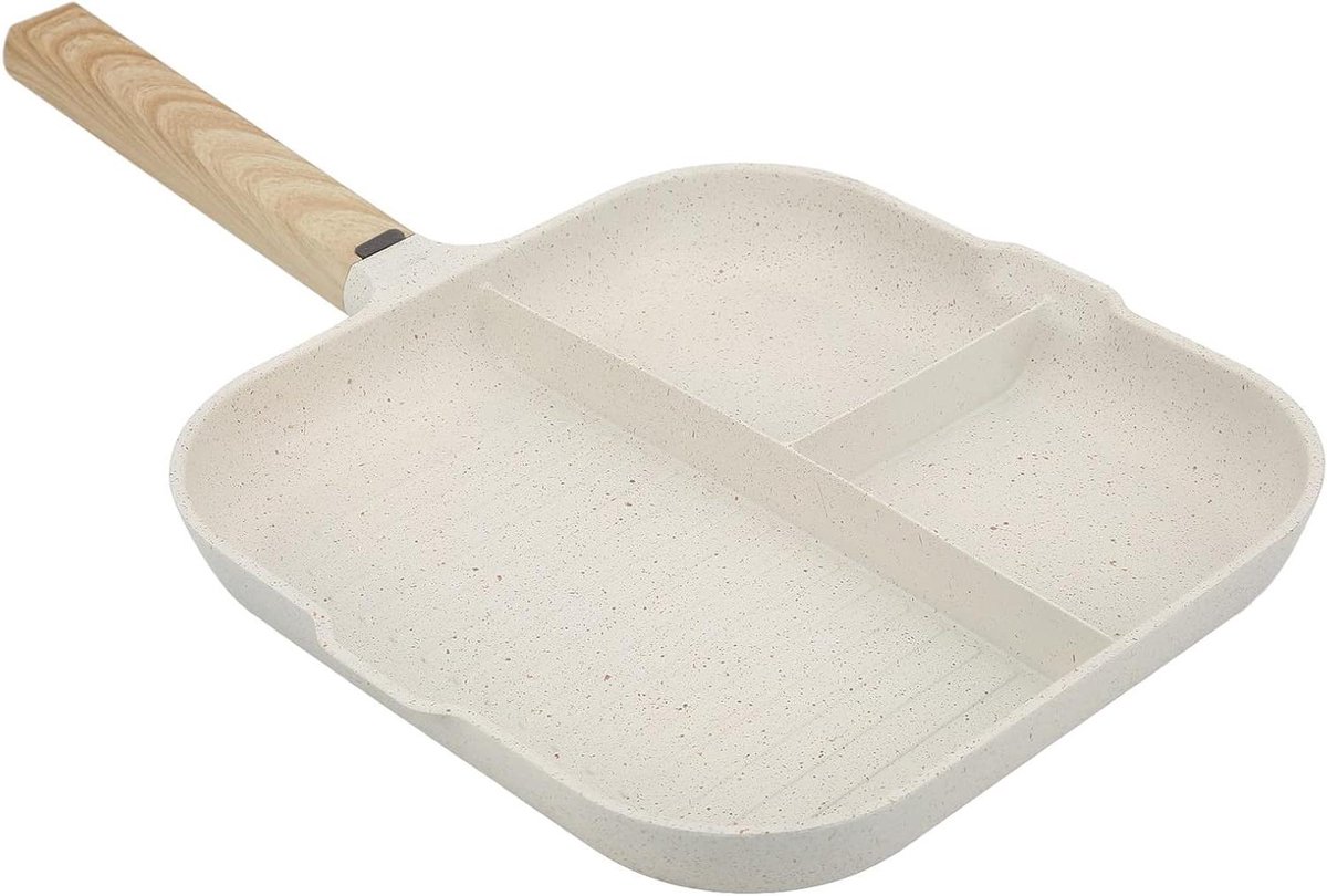 Verdeelde Koekenpan - 3-in-1 Pan Sectionele Pan - Ontbijt Koken - Anti-aanbaklaag - 29.3 x 28.1 x 4.4 cm - Beige