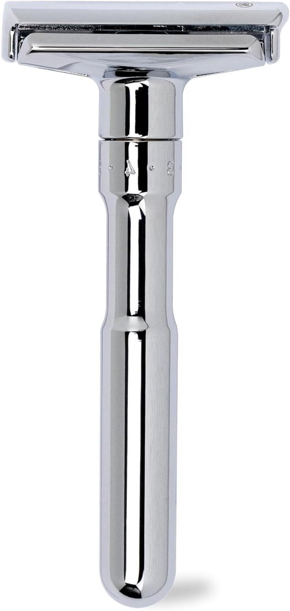 Scheermes Klassiek - Veiligheidsscheermes - Natte Scheerbeurt - Verstelbare Bladopening - 108x50x25 mm - Glans Chroom