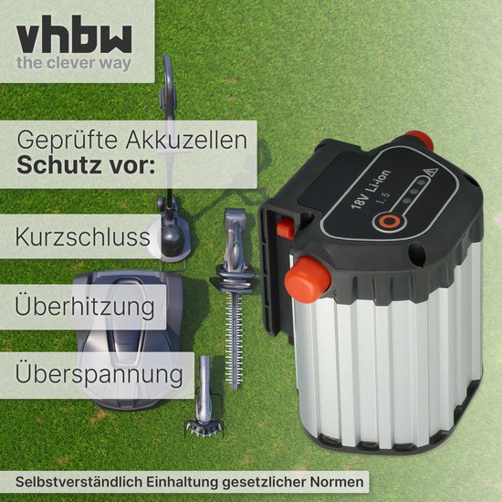 vhbw Accu compatibel met Gardena ComfortCut Li-18/50 (9837-20) grasmaaier, grasschaar, heggenschaar, tuingereedschap (1500mAh 18V Li-Ion) van VHBW — afbeelding 5