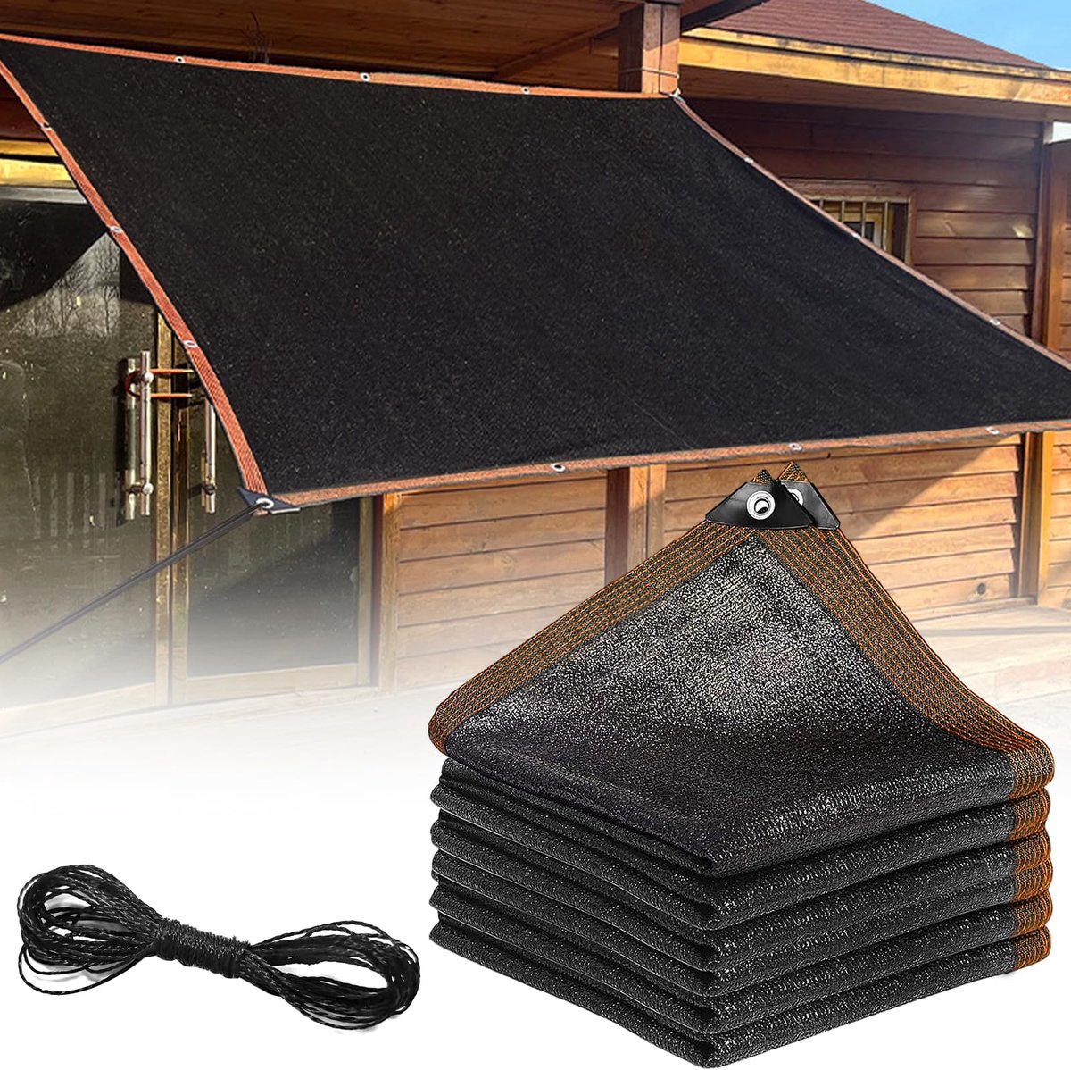 3 x 4 m zonweringsnet, tuinschaduwnet, schaduwnet met ogen, tuin, zonwering, schaduwnet voor tuin, pergola, broeikas, outdoor