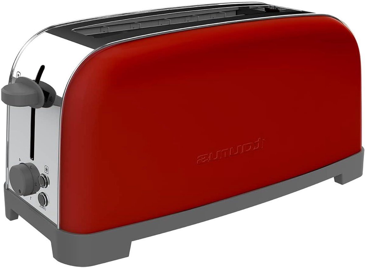 Broodrooster - Enkele Roosteraar - Ontbijt Bereiden - Extra Lange Sleuf - 1 Sneetje - Rood