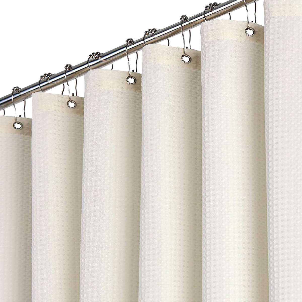 Douchegordijn Wafel 100x200 cm, Smal Anti-Schimmel Zwaar Waterdicht Stof Textiel Douchegordijn met 6 Haken, Modern Gewogen Wasbaar Polyester Douchegordijnen voor Badkamer, Beige/Crème